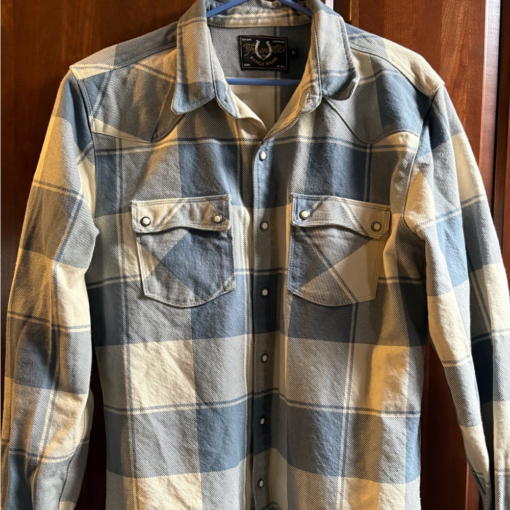 Casual Blue and Cream Plaid Button-Down Shirt